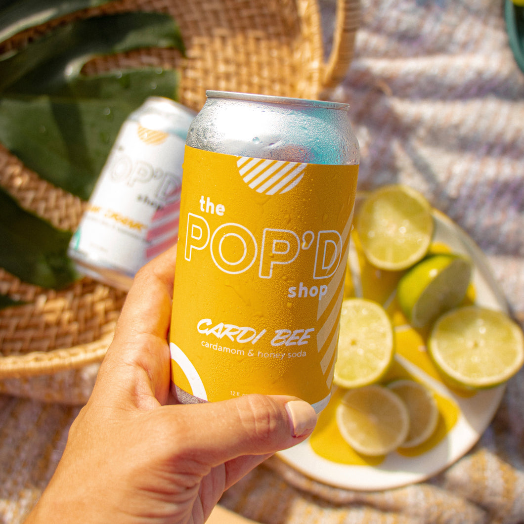 Can of caradamom and honey sparkling tonic, the Cardi Bee